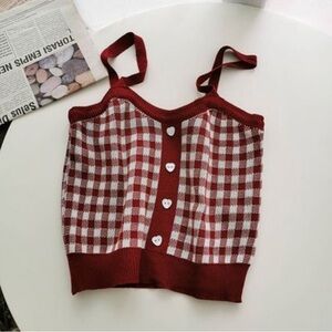 Dudu - Plaid Camisole Top Wine Red Skater, Preppy, Coquette Small